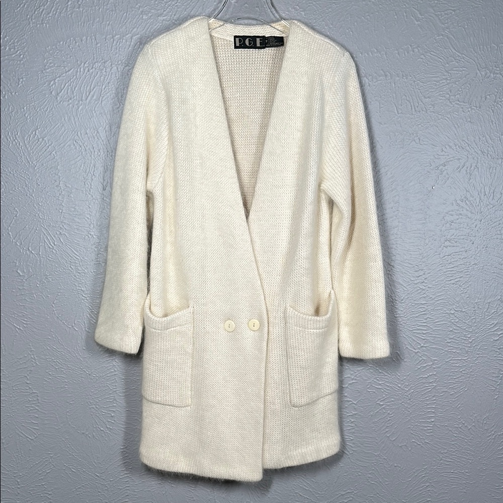 P.G.E. Vintage Cozy Cream Cardigan Sweater with Pockets Women's Size Medium